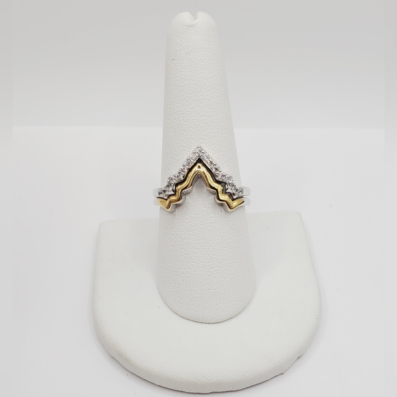 Yellow Gold - 925 Sterling Silver Matching Guard CZ Rings - Picture 6 of 6